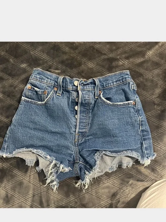 Levi's Distressed Button-Fly Denim Shorts - Blue - Picture 1 of 2